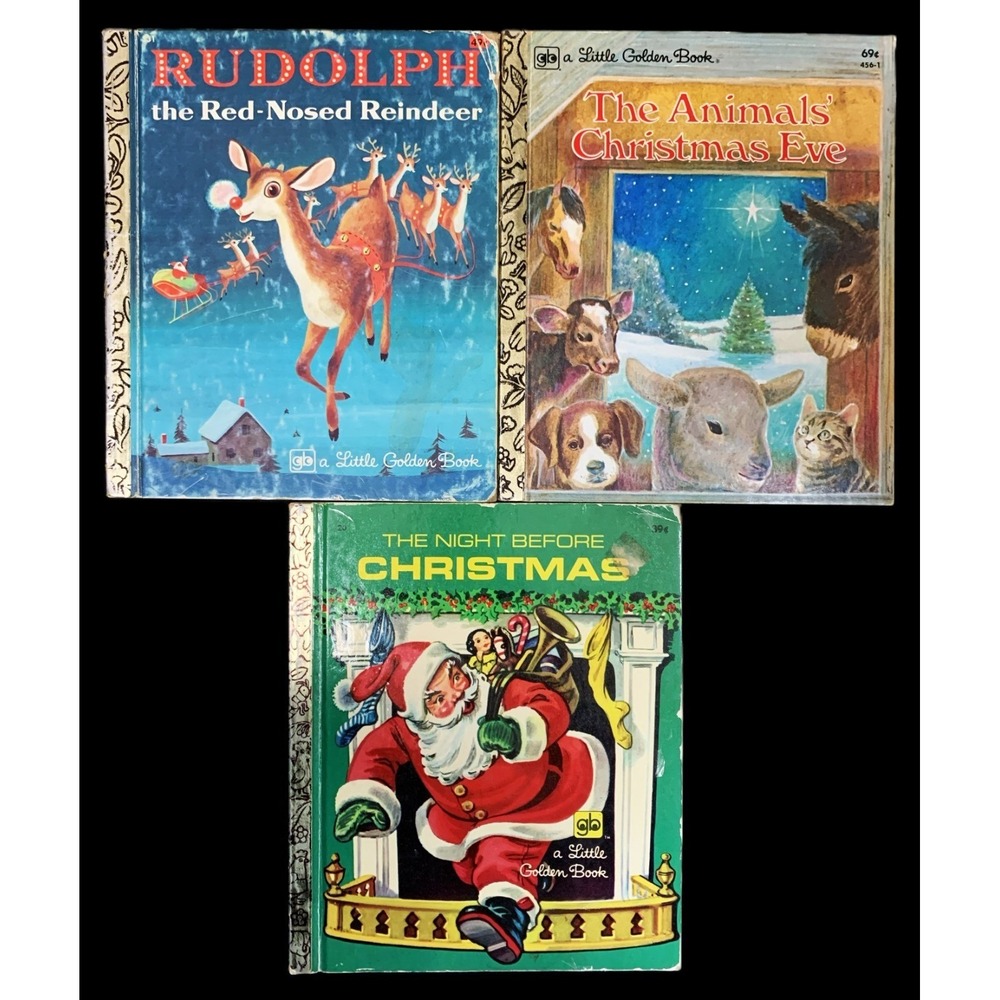 Vtg Lot 3 Llittle Golden Books Christmas 1971-75-80 Rudolph Santa Ntivity Animal